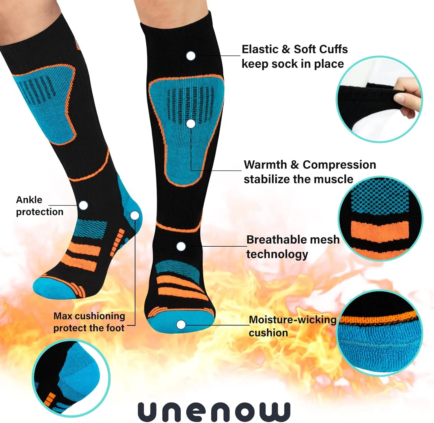 Merino Wool Ski Socks 2 Pairs, Thermal Knee High Warm Socks for Snowboarding, Hiking, Cold Weather, Snow, Hunting