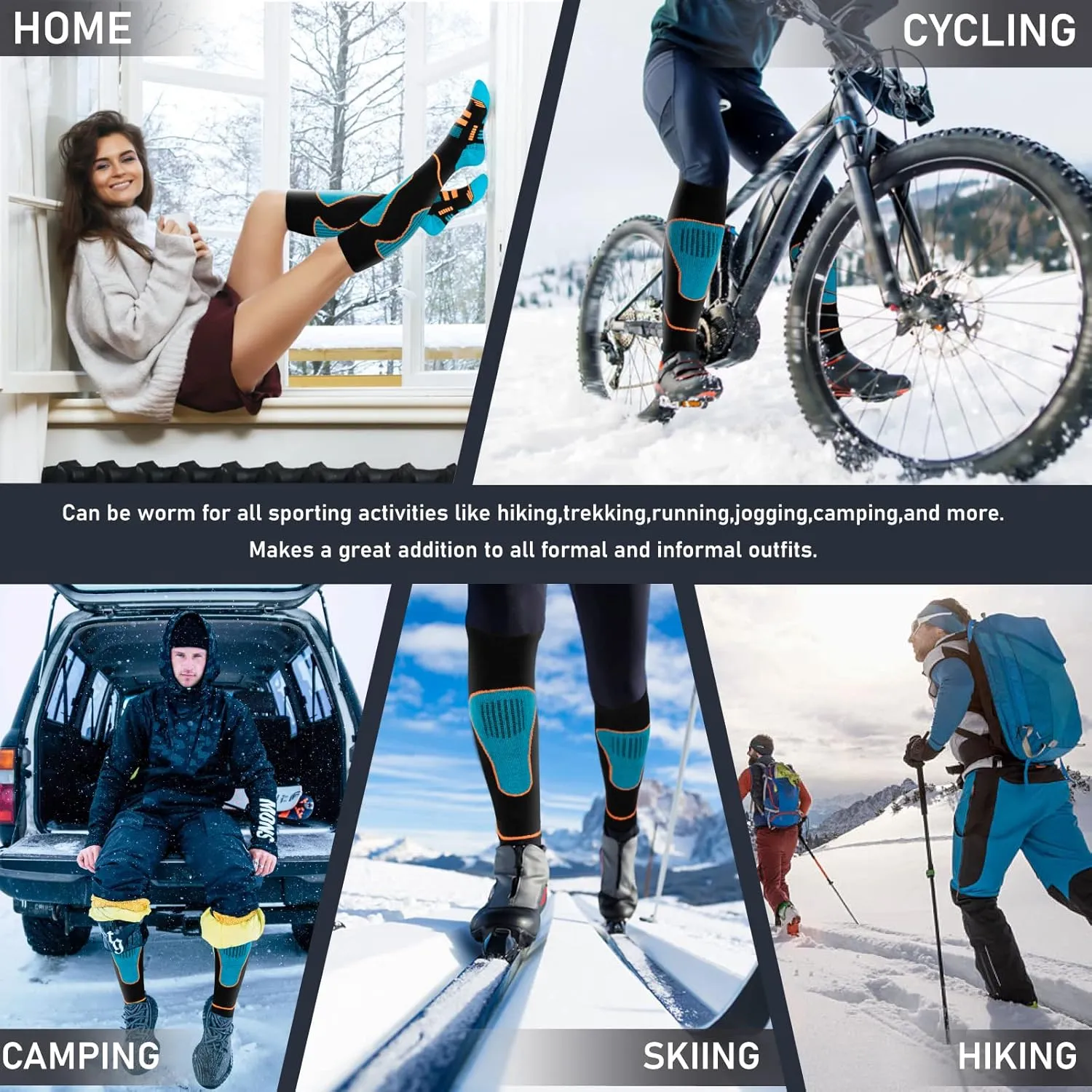 Merino Wool Ski Socks 2 Pairs, Thermal Knee High Warm Socks for Snowboarding, Hiking, Cold Weather, Snow, Hunting