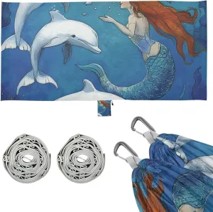 Mermaid Dolphins Underwater Camping Hammocks with Hanging Rope Portable Hammock for Outside Beach Patio Garden