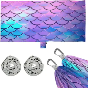 Mermaid Scale Camping Hammock, 330 lbs with 2 Tree Straps, Carry Bag, Single Portable Hammock for Outdoor/Indoor, Hiking, Beach, Backpacking, Travel