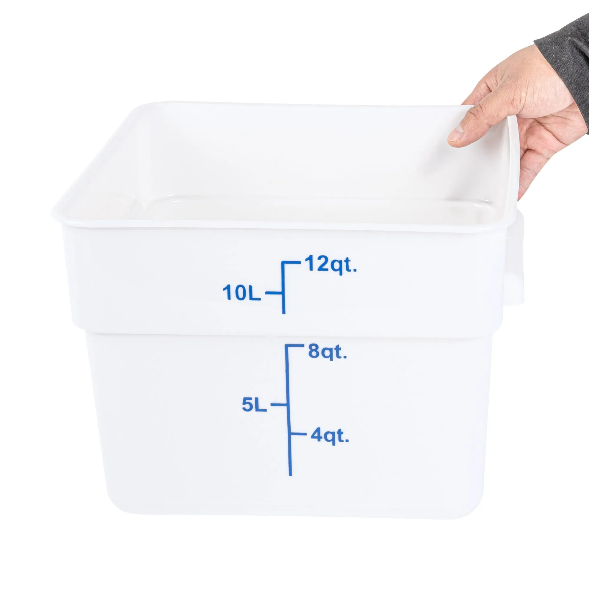 Met Lux 12 qt Square White Plastic Food Storage Container - with Blue Volume Markers - 11" x 11" x 8" - 1 count box