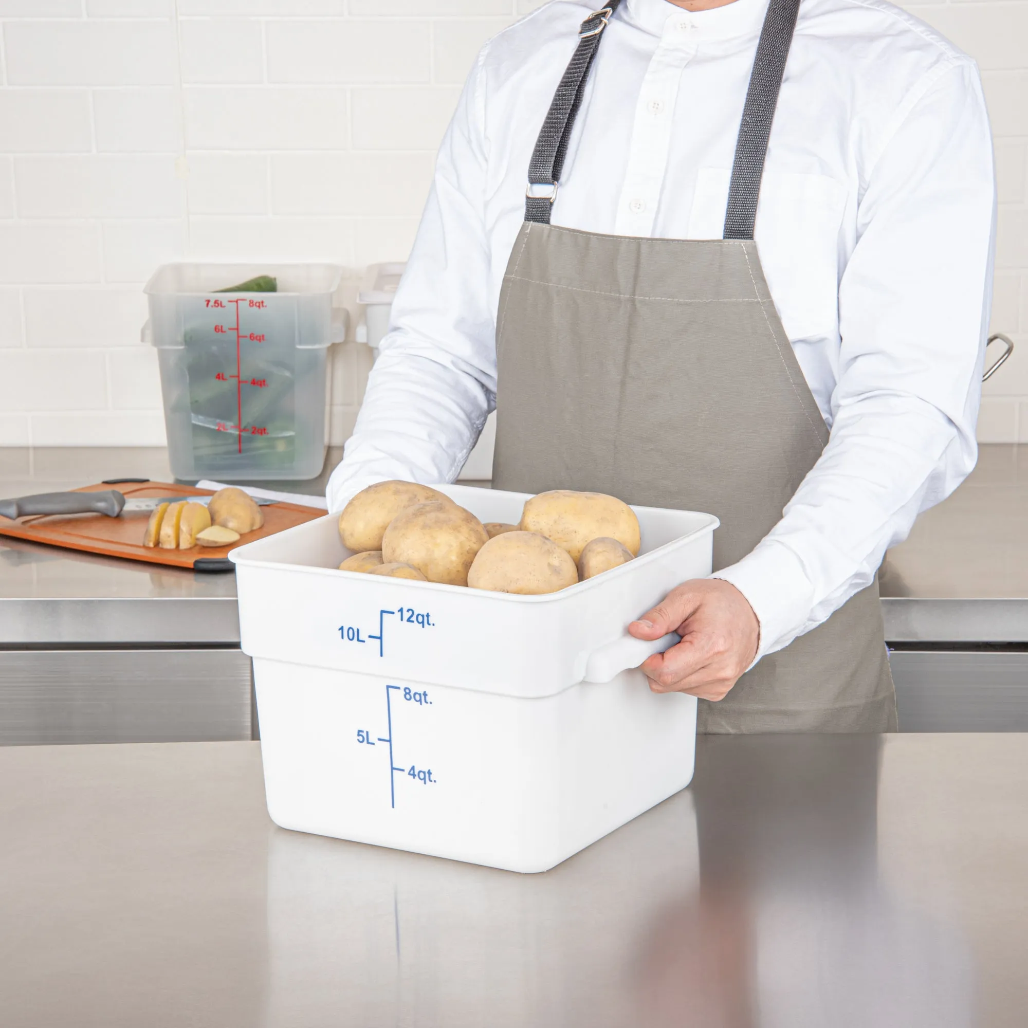 Met Lux 12 qt Square White Plastic Food Storage Container - with Blue Volume Markers - 11" x 11" x 8" - 1 count box
