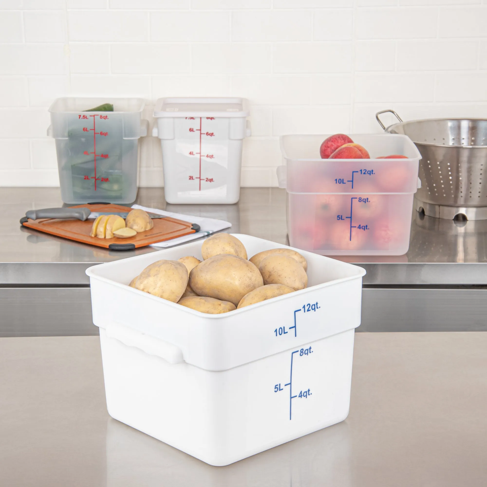 Met Lux 12 qt Square White Plastic Food Storage Container - with Blue Volume Markers - 11" x 11" x 8" - 1 count box