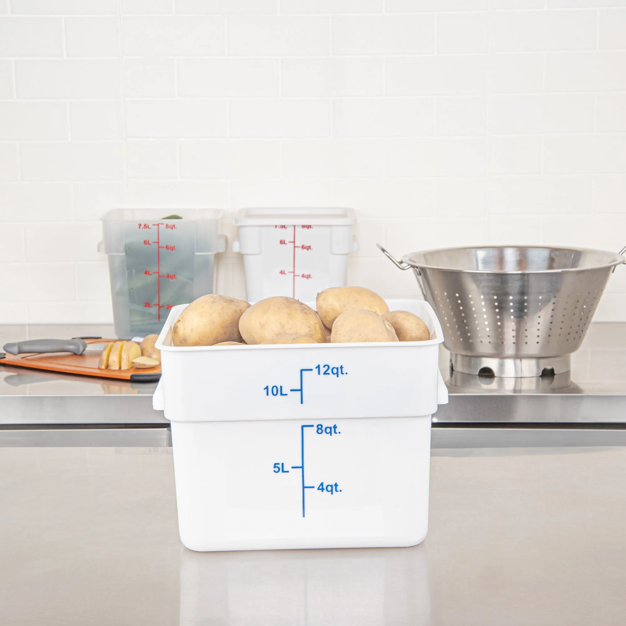 Met Lux 12 qt Square White Plastic Food Storage Container - with Blue Volume Markers - 11" x 11" x 8" - 1 count box