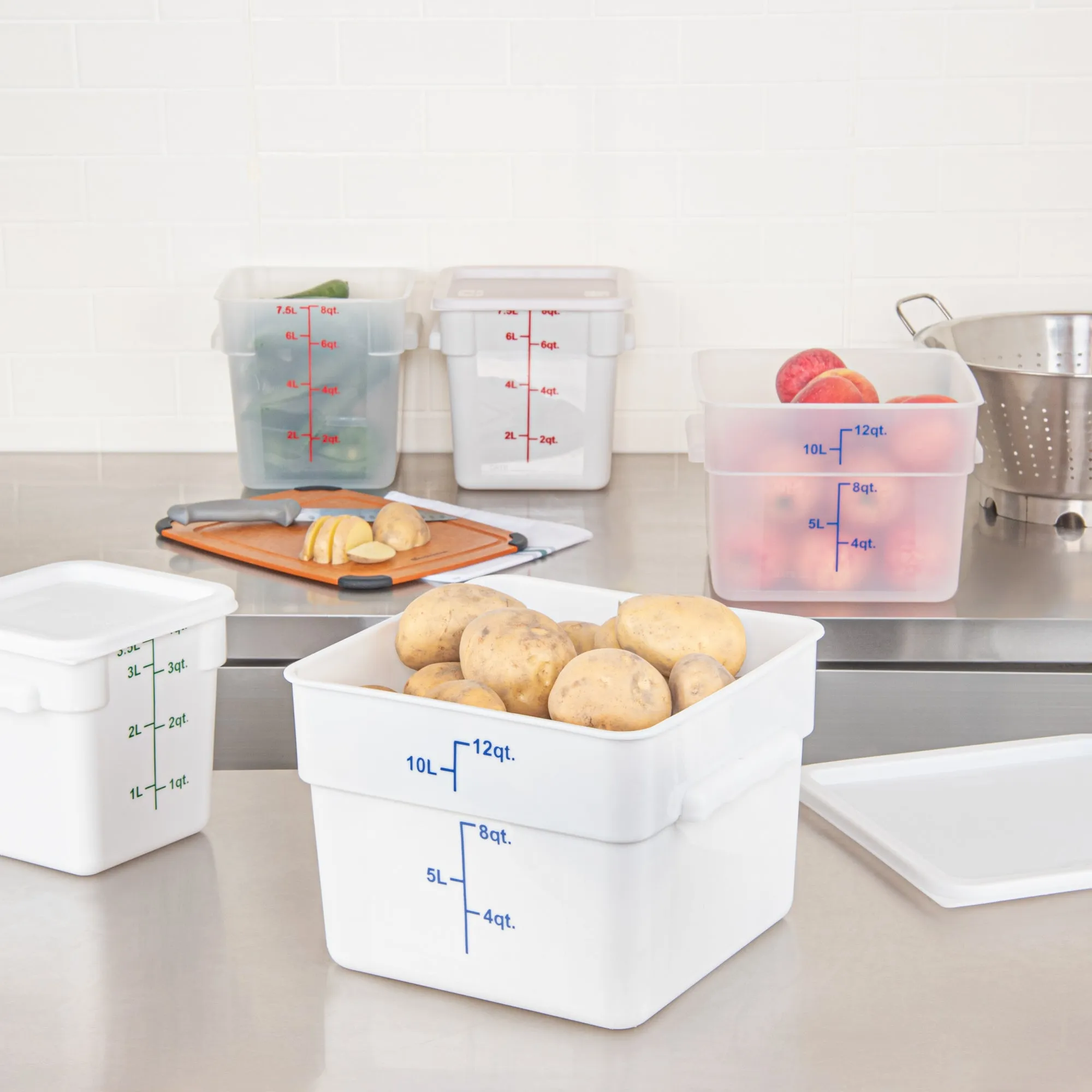 Met Lux 12 qt Square White Plastic Food Storage Container - with Blue Volume Markers - 11" x 11" x 8" - 1 count box