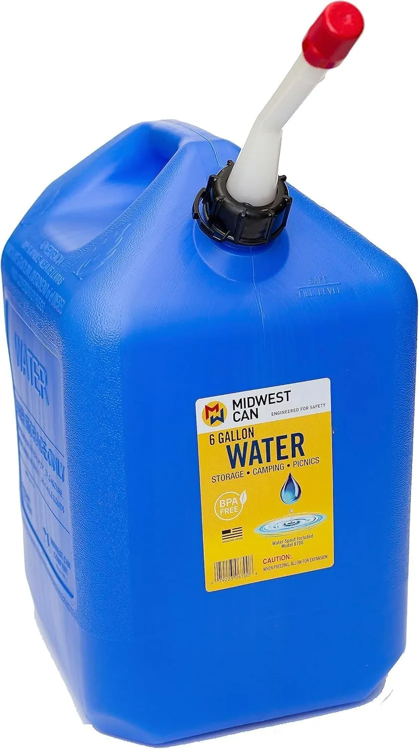 Midwest Can 6700 BPA Free Water Containers with Spout and Dual Handles - 6 Gallon Capacity Water Storage Containers for Long Term or Camping - 1 Pack