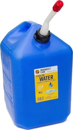 Midwest Can 6700 BPA Free Water Containers with Spout and Dual Handles - 6 Gallon Capacity Water Storage Containers for Long Term or Camping - 1 Pack
