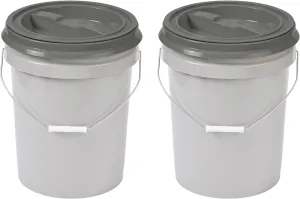 Mighty Tuff 5 Gallon / 21 Pound Pet Food Storage Container, Pack of 2 with Metal Handle and Airtight Lid to Lock in Freshness, Light Grey Base & Dark Grey Lid