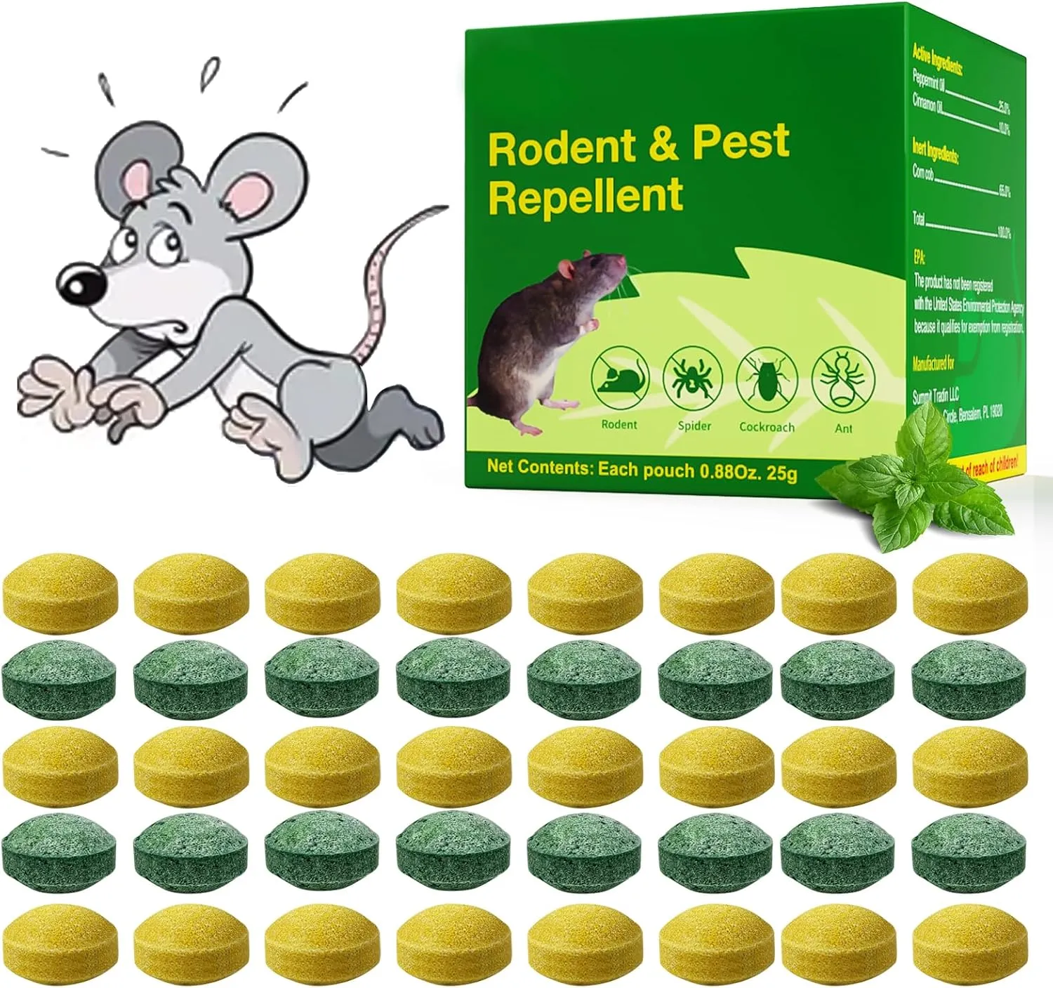Mint Mice Repellent Balls 40Pack, Mice Repellent Indoor, Natural Ingredients, Family-Friendly