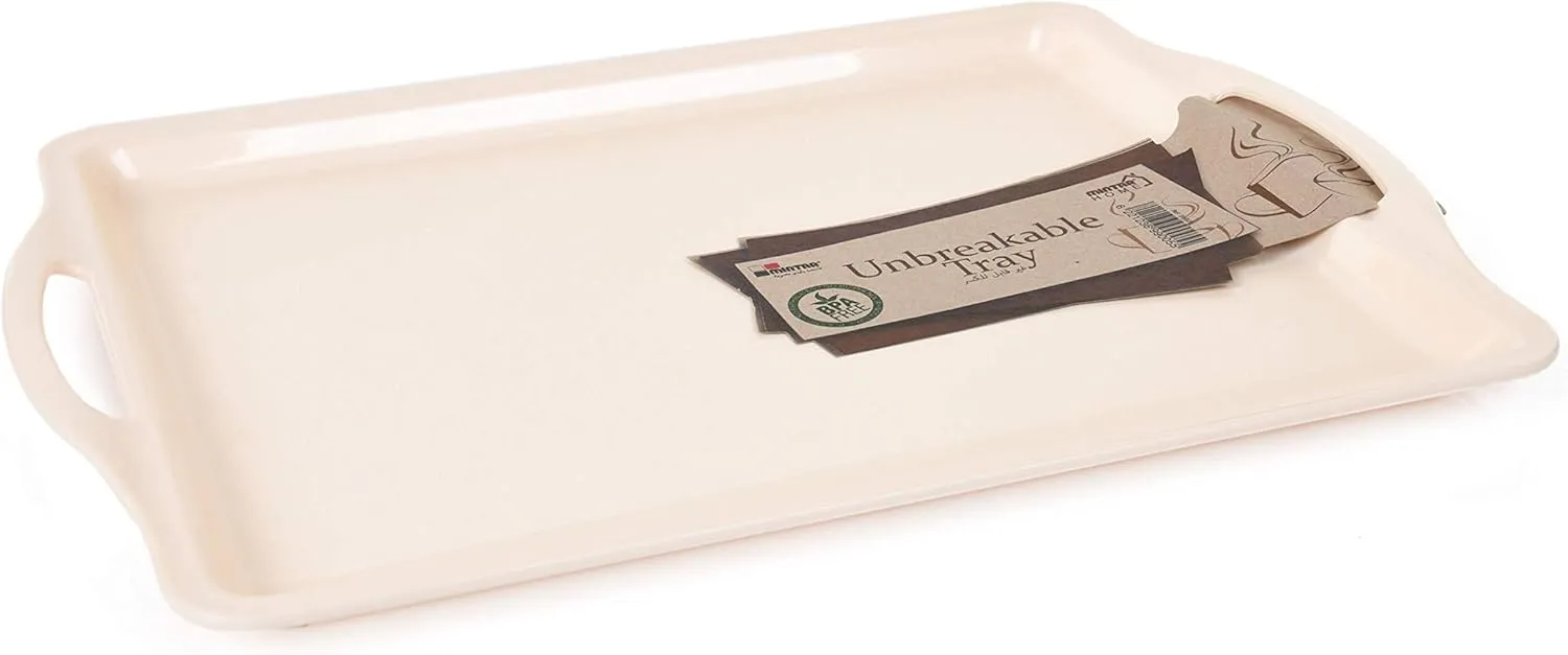 Mintra Home Durable Serving Tray - (1pk, CREAM) Unbreakable, Breakfast, Cafeteria, Fast Food, Handles