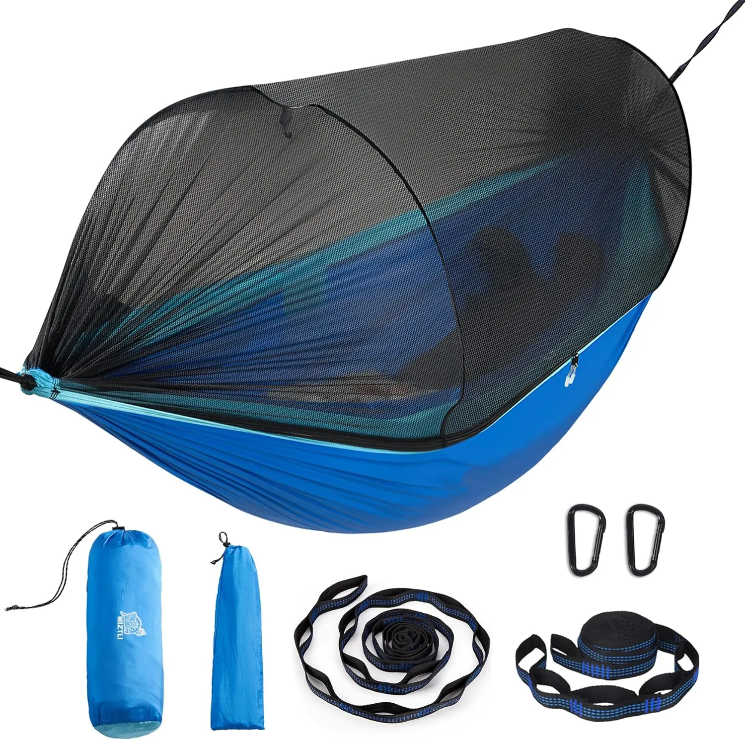 Miztli Camping Hammock -Portable Hammock w/Spacious Net & Tree Straps w/Adjutable Loops,Double and Single Hammock for Outdoor, Hiking, and Travel