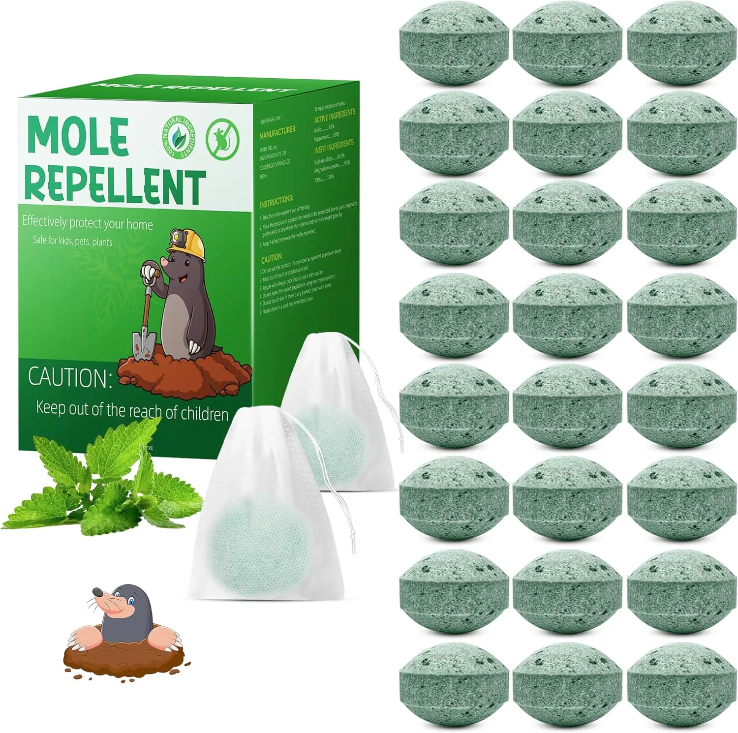 Mole Repellent - 24 Pack Groundhog Gopher Vole Chipmunks Repellent Outdoor, Mole Deterrent for Outdoor Garden Yard Lawn