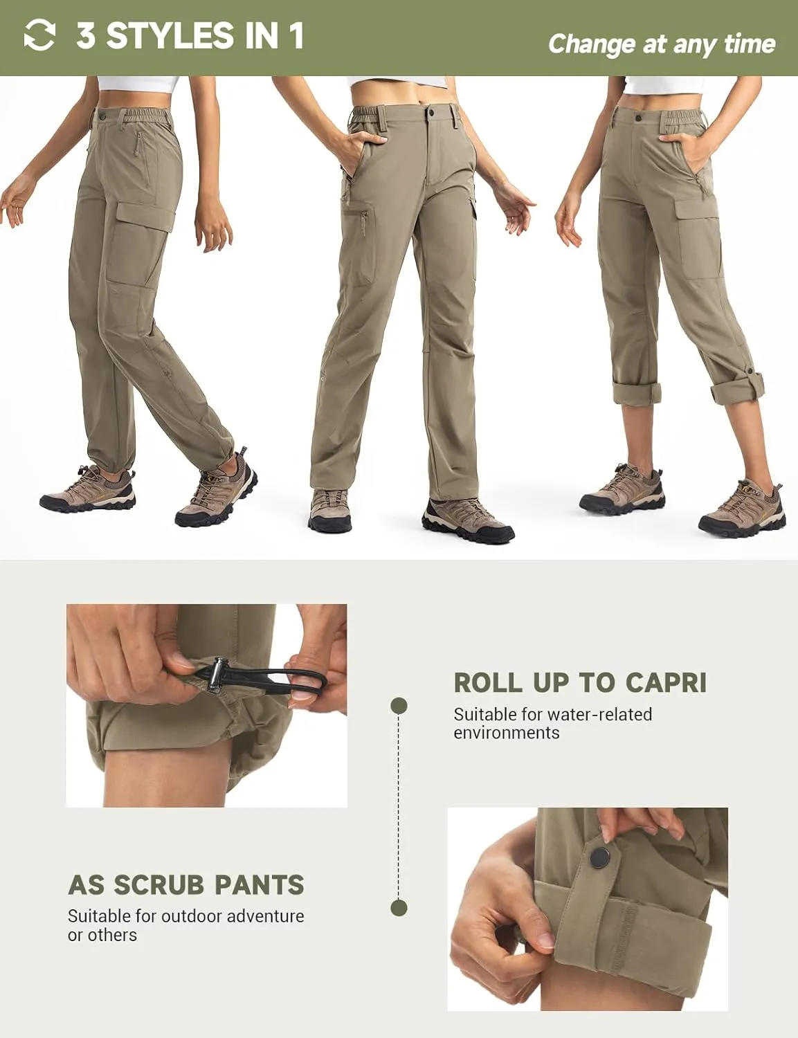 Moosehill Women's Hiking Pants Lightweight Quick Dry Water Resistant Cargo Travel Work Summer Pants for All Seasons