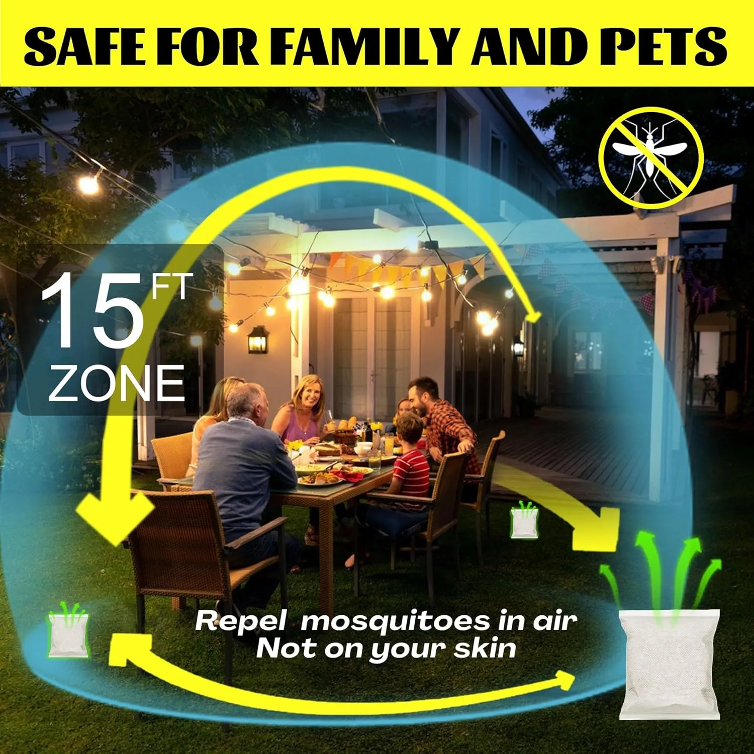 Mosquito Repellent Pouches - Outdoor, Indoor, Travel Size | 30-Day Protection, Non-Toxic & Plant-Based | Safe for Kids, Pets | Patio, Camping, Yard Defense,12PCS