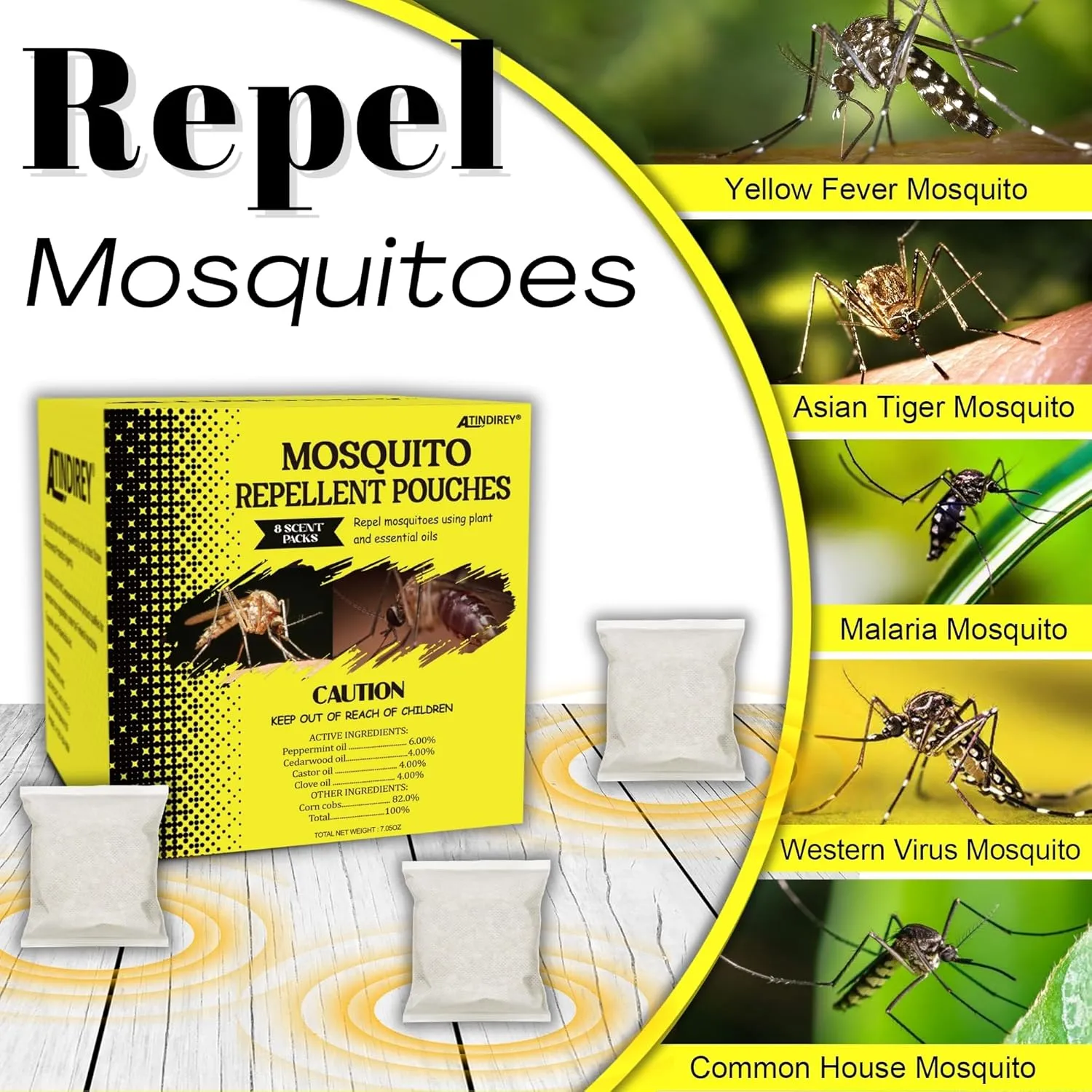 Mosquito Repellent Pouches - Outdoor, Indoor, Travel Size | 30-Day Protection, Non-Toxic & Plant-Based | Safe for Kids, Pets | Patio, Camping, Yard Defense,12PCS