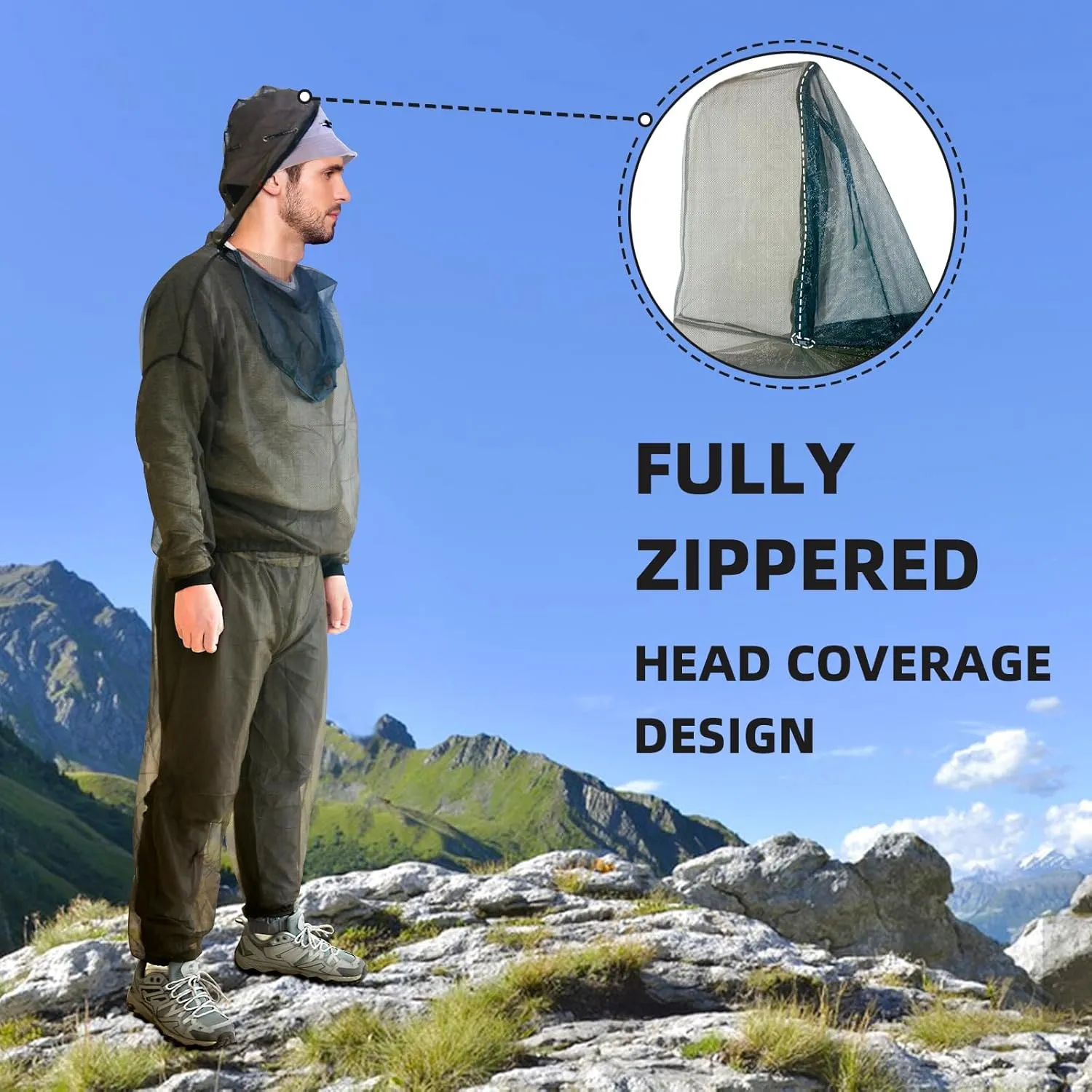 Mosquito Suit, Bug Net Pants & Jacket with Hood, Full Body Bug Suit for Gardening & Outdoor Protection from Bugs, Flies, Gnats, No-See-Ums & Midges, Mosquito Clothing for Women & Men, M Size