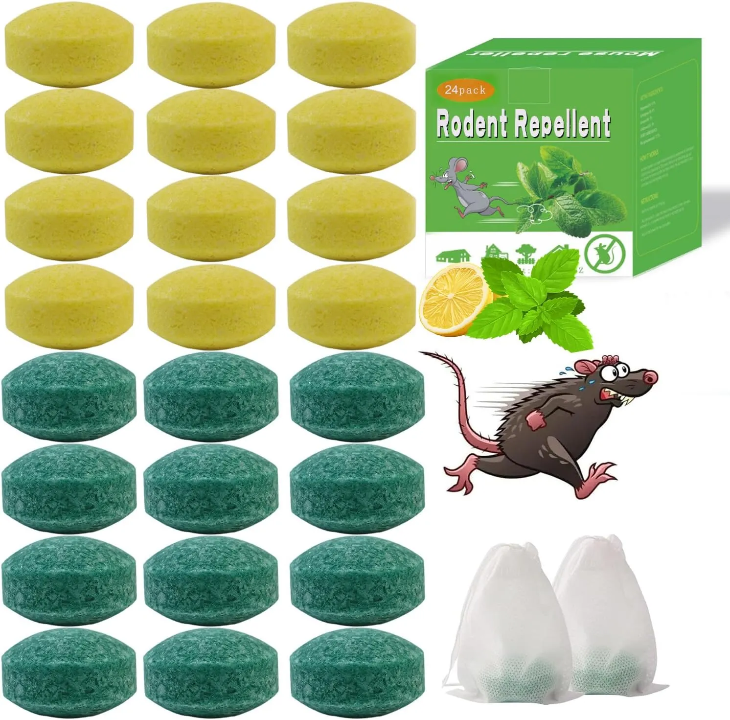 Mouse Rodent Repellent, 24 PCS Peppermint Oil Mouse Repellent Balls for Rats Mice Deterrent, Natural Mice Traps for Indoor Outdoor Use, Keep Rodents Away from Garden and Home, Family & Pet Safe