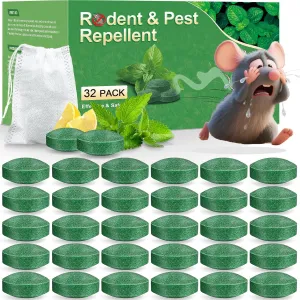 Mouse Rodent Repellent, 32 Pack Peppermint Oil Mice Repellent for Rats, Mice, Squirrels, Spiders and Pests, Indoor & Outdoor Natural Mouse Deterrent, Keeps Rodents Away from Garden & Home