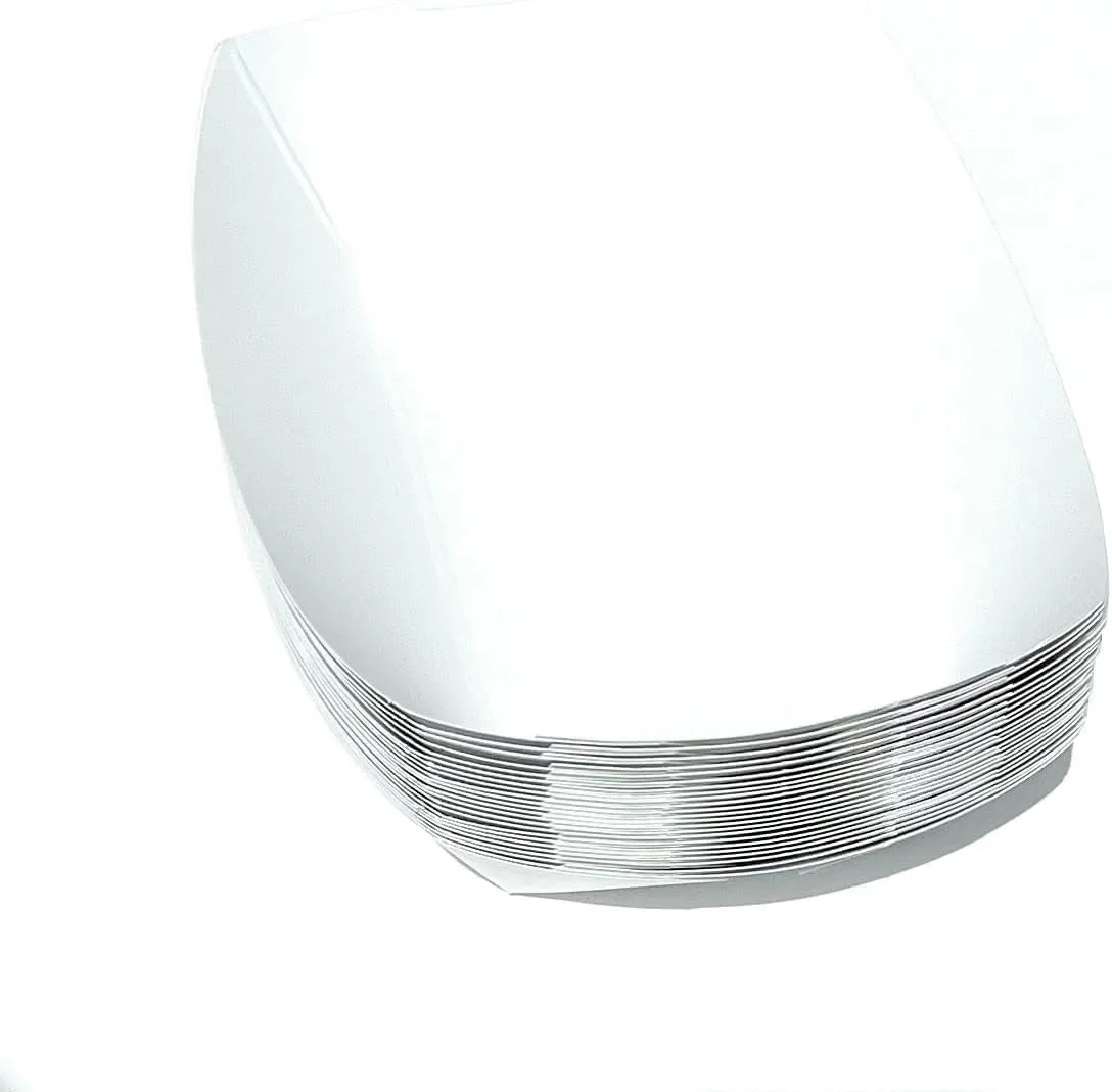 Mr Miracle Paper Food Trays. Plain White Boats. Extra Large 5 Lb Size. 100 Pack, Disposable, Recyclable Serving Boats for Condiments, Snacks and Concession Food, Grease Ressistant