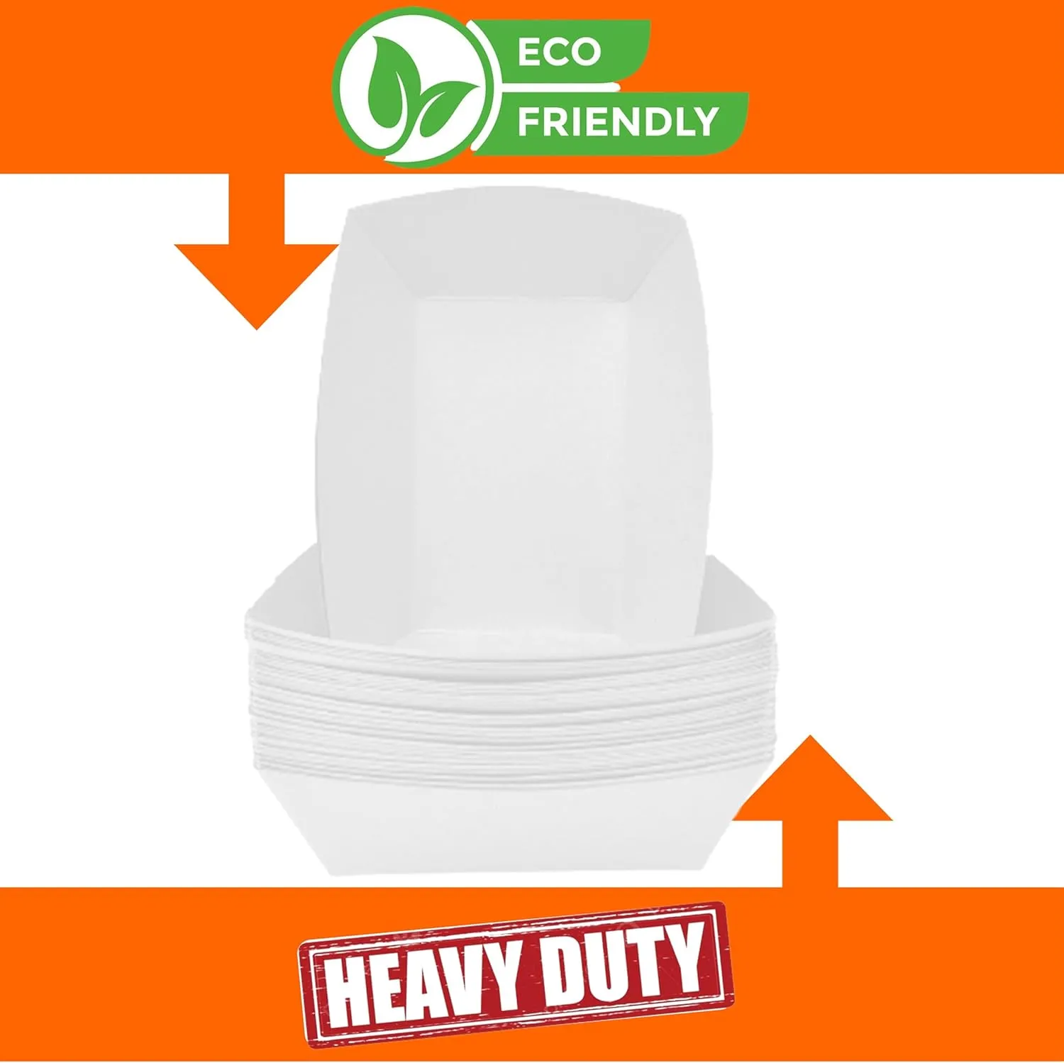 Mr Miracle Paper Food Trays. Plain White Boats. Extra Large 5 Lb Size. 100 Pack, Disposable, Recyclable Serving Boats for Condiments, Snacks and Concession Food, Grease Ressistant