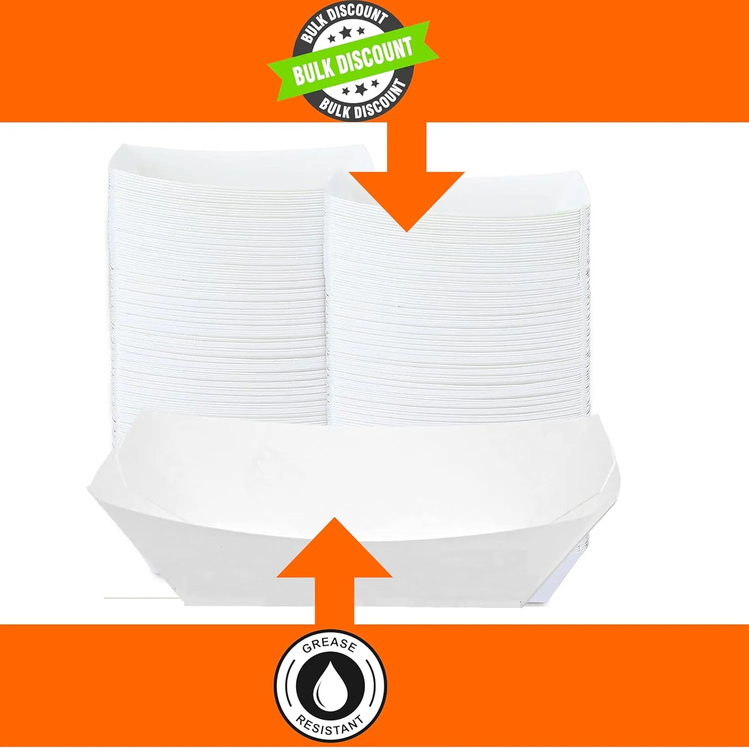 Mr Miracle Paper Food Trays. Plain White Boats. Extra Large 5 Lb Size. 100 Pack, Disposable, Recyclable Serving Boats for Condiments, Snacks and Concession Food, Grease Ressistant