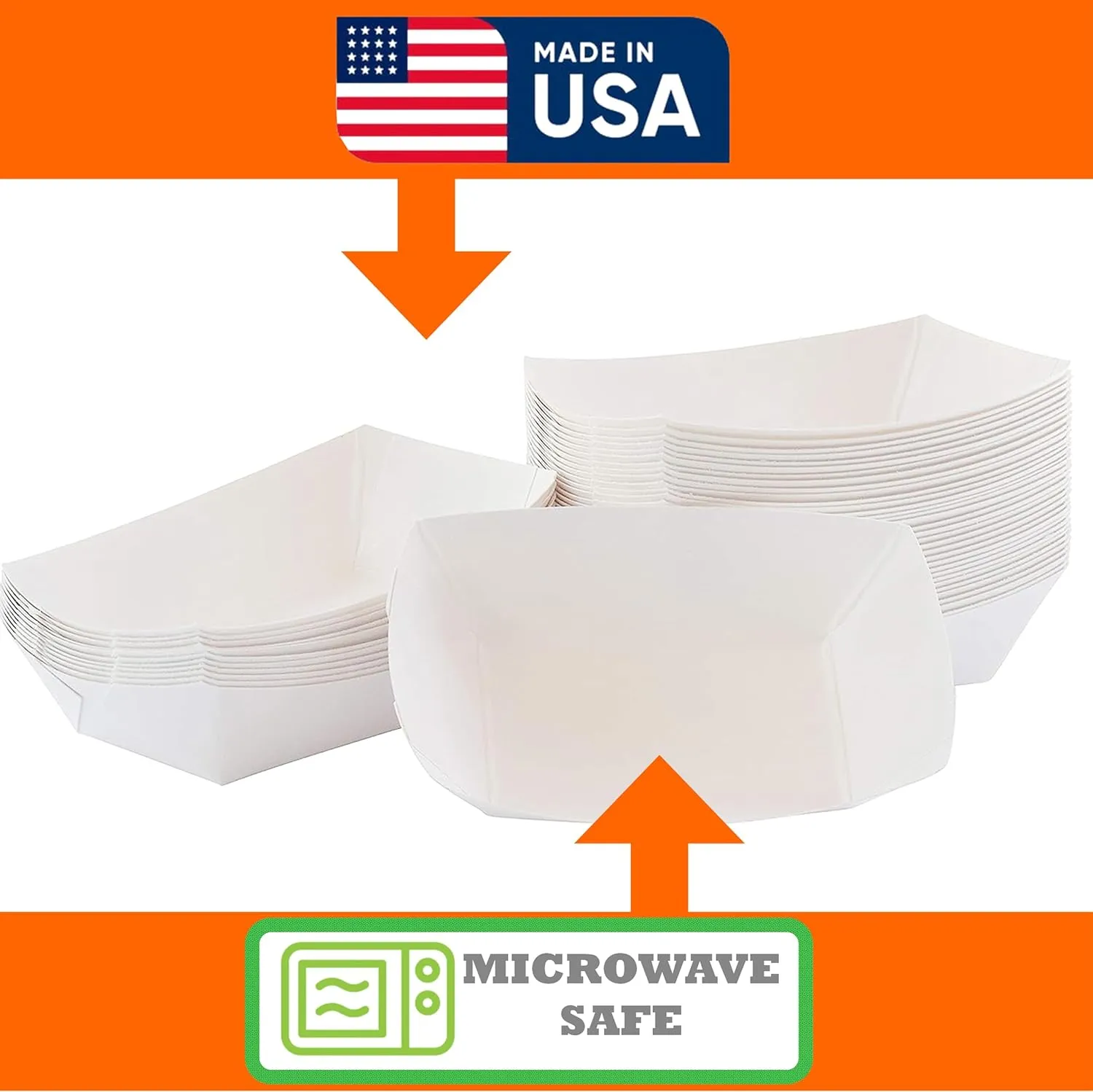 Mr Miracle Paper Food Trays. Plain White Boats. Extra Large 5 Lb Size. 100 Pack, Disposable, Recyclable Serving Boats for Condiments, Snacks and Concession Food, Grease Ressistant