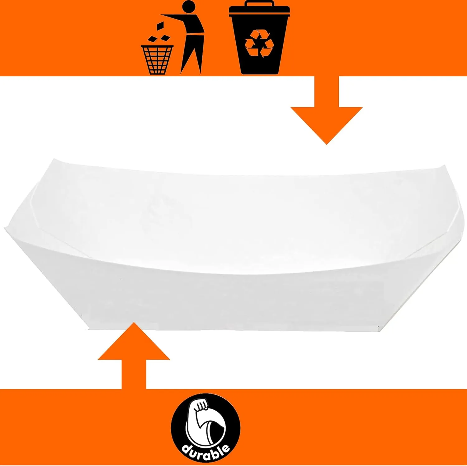 Mr Miracle Paper Food Trays. Plain White Boats. Extra Large 5 Lb Size. 100 Pack, Disposable, Recyclable Serving Boats for Condiments, Snacks and Concession Food, Grease Ressistant