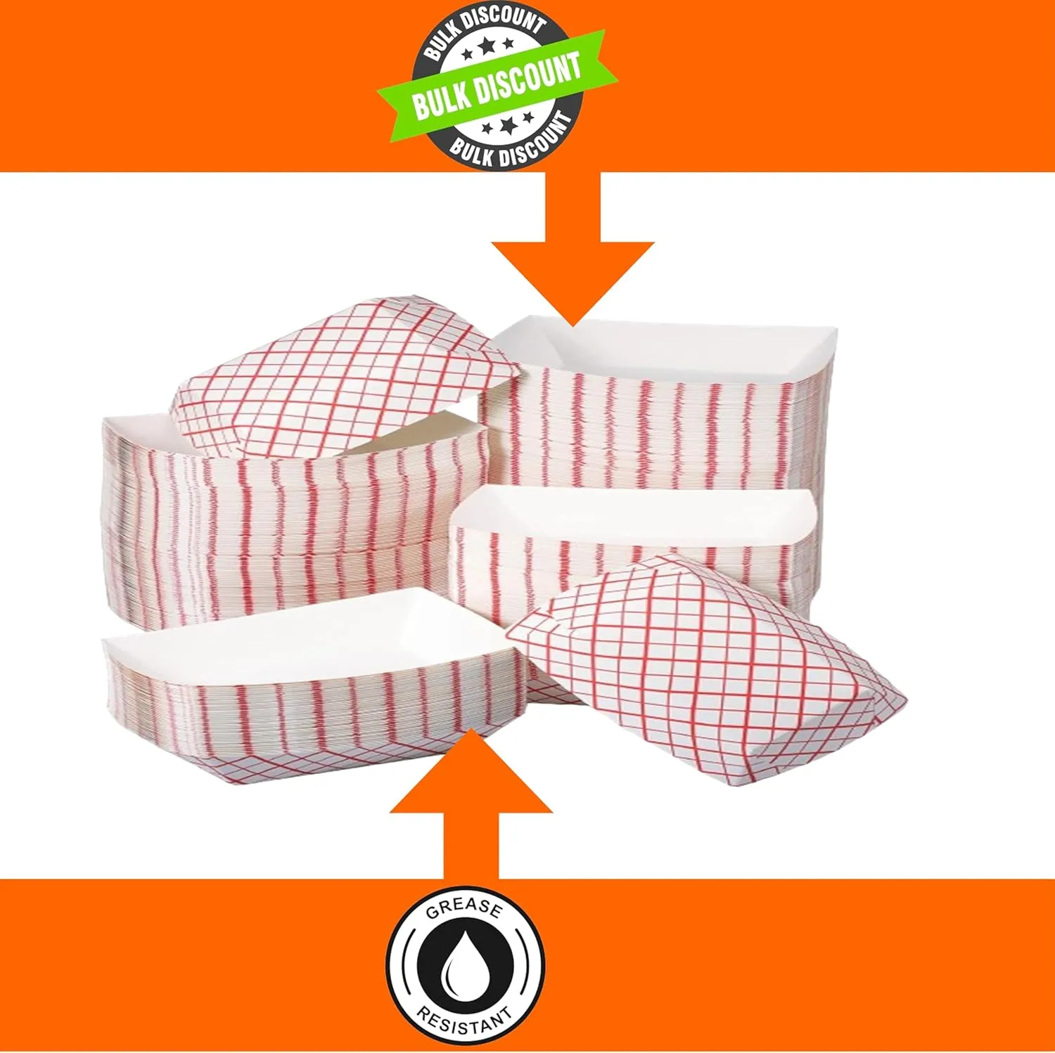 Mr Miracle Paper Food Trays, Red & White Checkered Paper. Extra Large (5LB). 100 Pack, Disposable, Recyclable Serving Boats.For Condiments, Snacks & Concession Food, Grease Ressistant