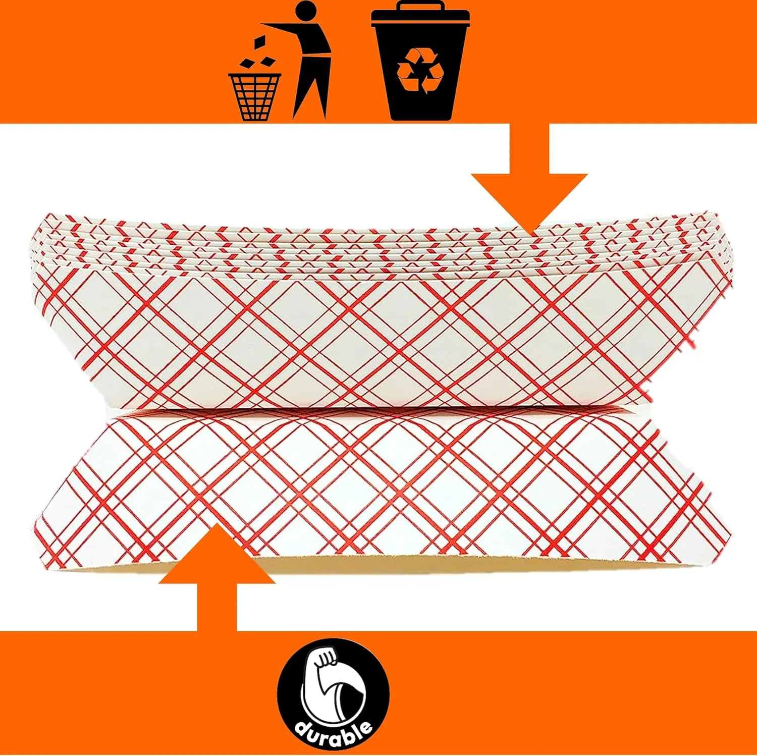 Mr Miracle Paper Food Trays, Red & White Checkered Paper. Extra Large (5LB). 100 Pack, Disposable, Recyclable Serving Boats.For Condiments, Snacks & Concession Food, Grease Ressistant