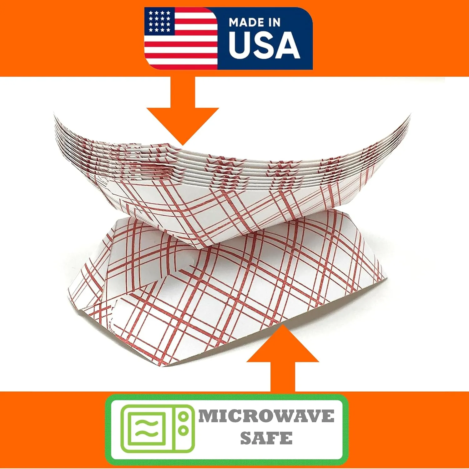 Mr Miracle Paper Food Trays, Red & White Checkered Paper. Extra Large (5LB). 100 Pack, Disposable, Recyclable Serving Boats.For Condiments, Snacks & Concession Food, Grease Ressistant