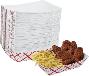 Mr Miracle Paper Food Trays, Red & White Checkered Paper. Extra Large (5LB). 100 Pack, Disposable, Recyclable Serving Boats.For Condiments, Snacks & Concession Food, Grease Ressistant