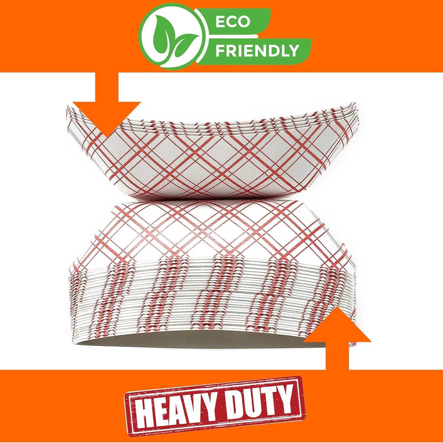 Mr Miracle Paper Food Trays, Red & White Checkered Paper. Extra Large (5LB). 100 Pack, Disposable, Recyclable Serving Boats.For Condiments, Snacks & Concession Food, Grease Ressistant