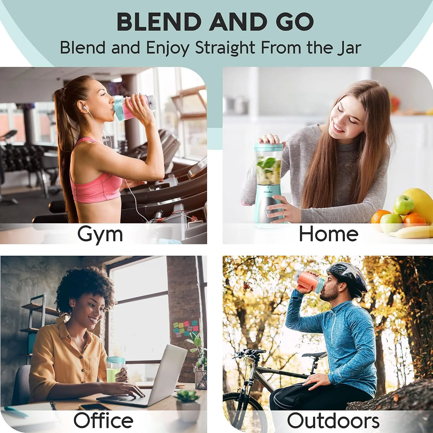 Mueller Smoothie Blender for Smoothies - Personal Blender for Shakes, Frozen Drinks, Baby Food & More, 15oz Travel Cup and Lid, Durable Stainless Steel Blades for Powerful Blending Performance