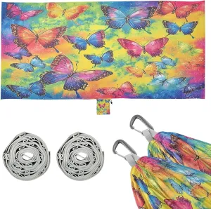 Multicolored Butterflies Colorful Camping Hammock Single Portable Hammocks 330 lbs Capacity with 2 Tree Straps and Attached Carry Bag,Perfect for Outdoor,Indoor,Beach,Camping,Travel