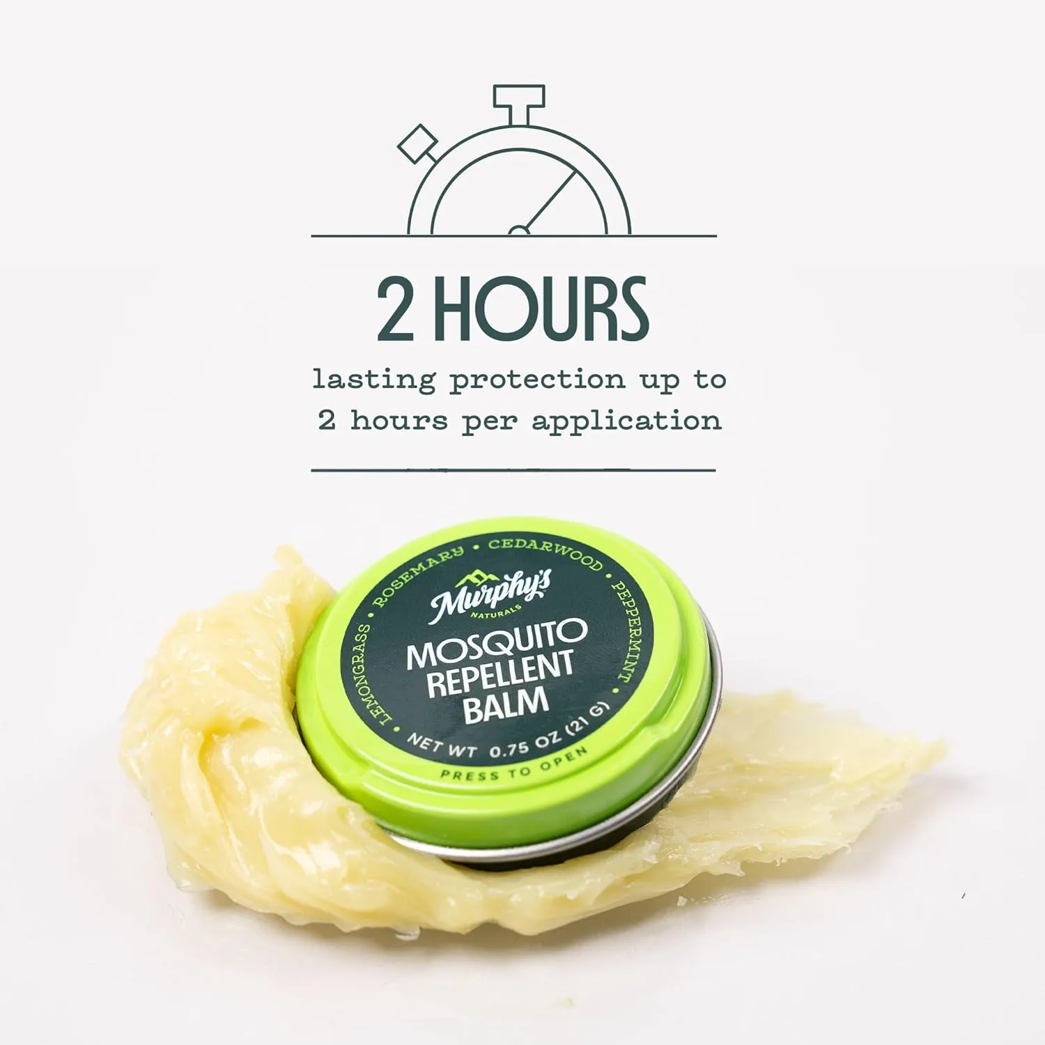 Murphy's Naturals Mosquito Repellent Balm for Outdoor Patio, Hiking, Camping, Plant-Based Cedarwood, Lemongrass & Rosemary, DEET-Free, 2oz, 2-Pack
