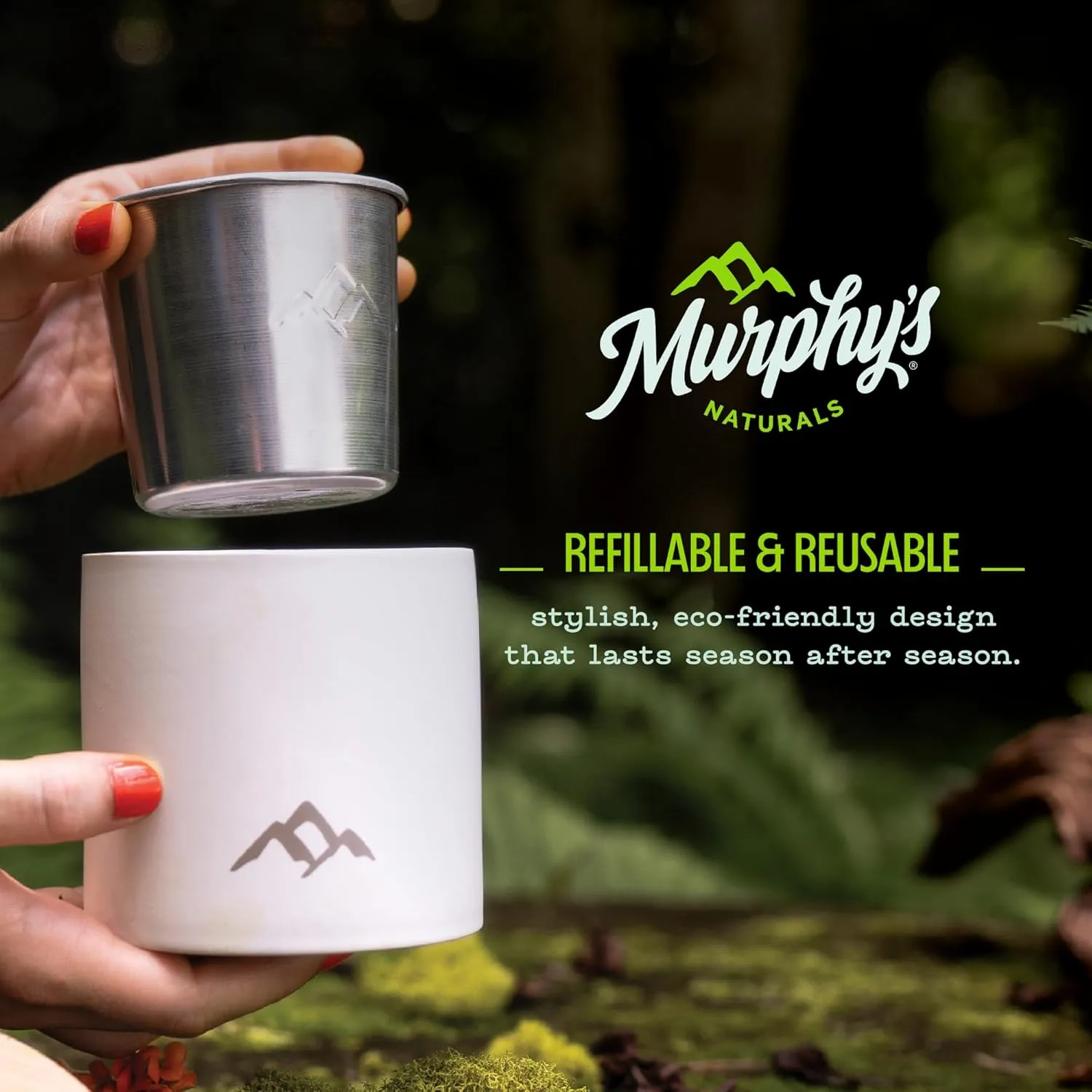Murphy's Naturals Refillable Mosquito Repellent Candle for Outdoor Patio, DEET-Free, Plant-Based Essential Oils, Soy & Beeswax Blend, Grey, 9 oz, 1-Pack