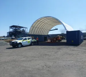 Mytee Products 40'(L) x 26'(W) Shipping Container Canopy Shelter - 21 Oz 610 GSM PVC White Cover Storage Container Roof with No End Walls - Water, Fire, Weather & UV Resistant