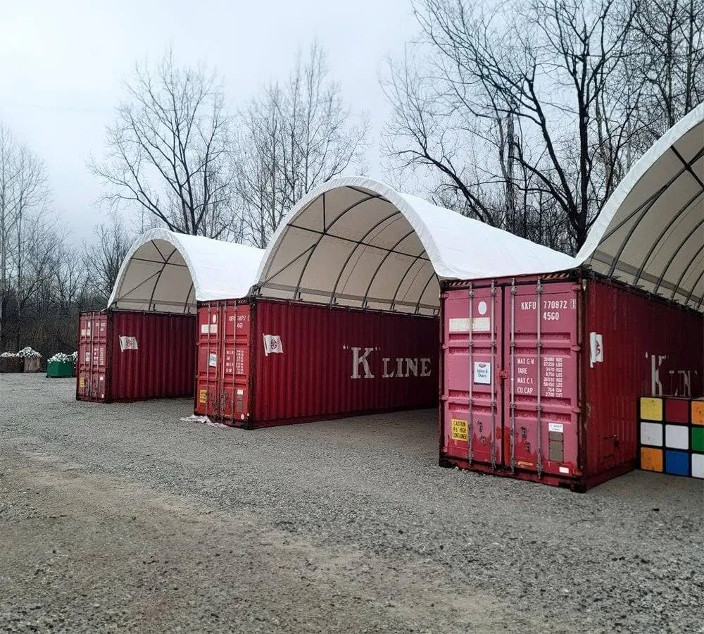 Mytee Products 40'(L) x 33'(W) Shipping Container Canopy Shelter - 21 Oz 610 GSM PVC White Cover Storage Container Roof with No End Walls - Water, Fire, Weather & UV Resistant