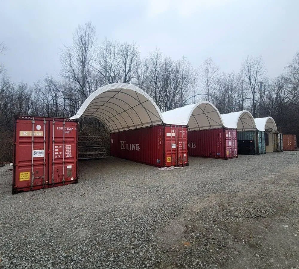 Mytee Products 40'(L) x 33'(W) Shipping Container Canopy Shelter - 21 Oz 610 GSM PVC White Cover Storage Container Roof with No End Walls - Water, Fire, Weather & UV Resistant