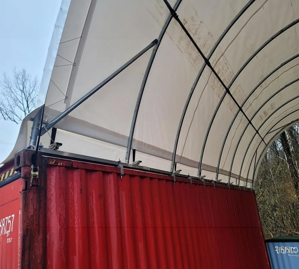 Mytee Products 40'(L) x 33'(W) Shipping Container Canopy Shelter - 21 Oz 610 GSM PVC White Cover Storage Container Roof with No End Walls - Water, Fire, Weather & UV Resistant