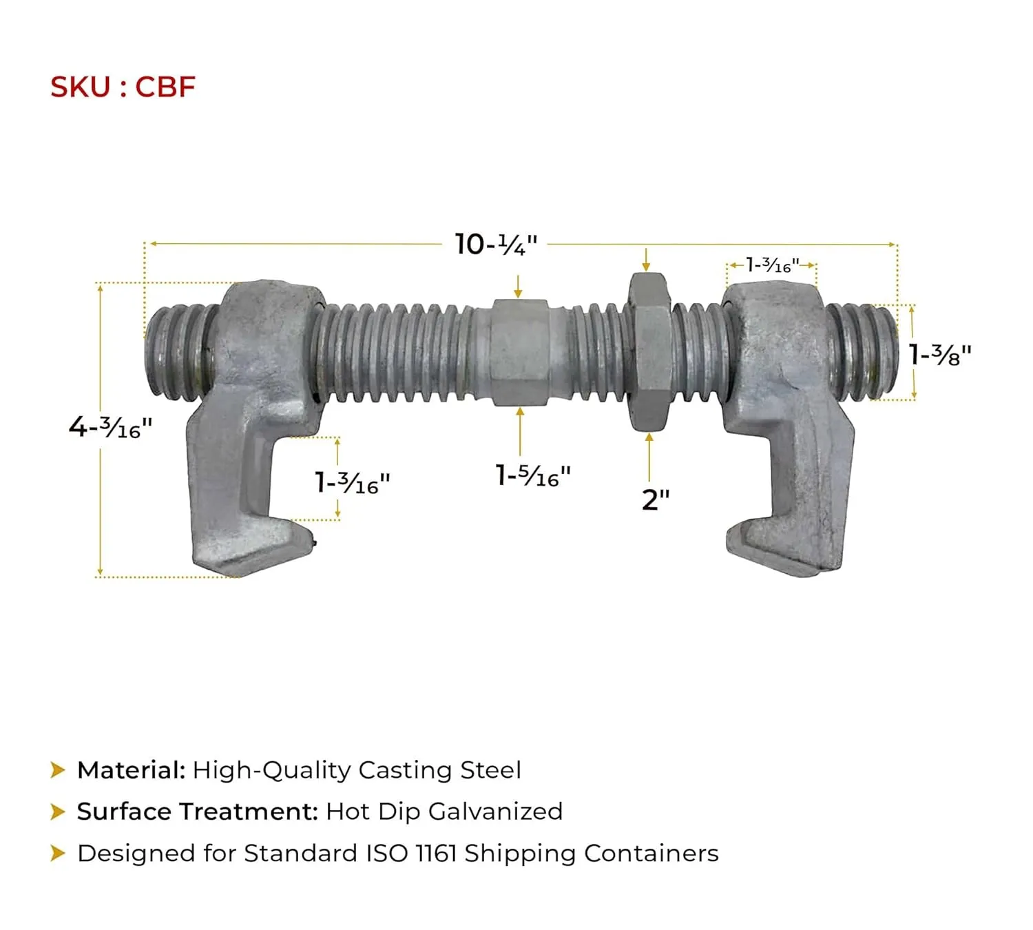 Mytee Products SEA Rail Shipping Container Bridge Fittings Clamp- 260 mm Clamp, Brand New
