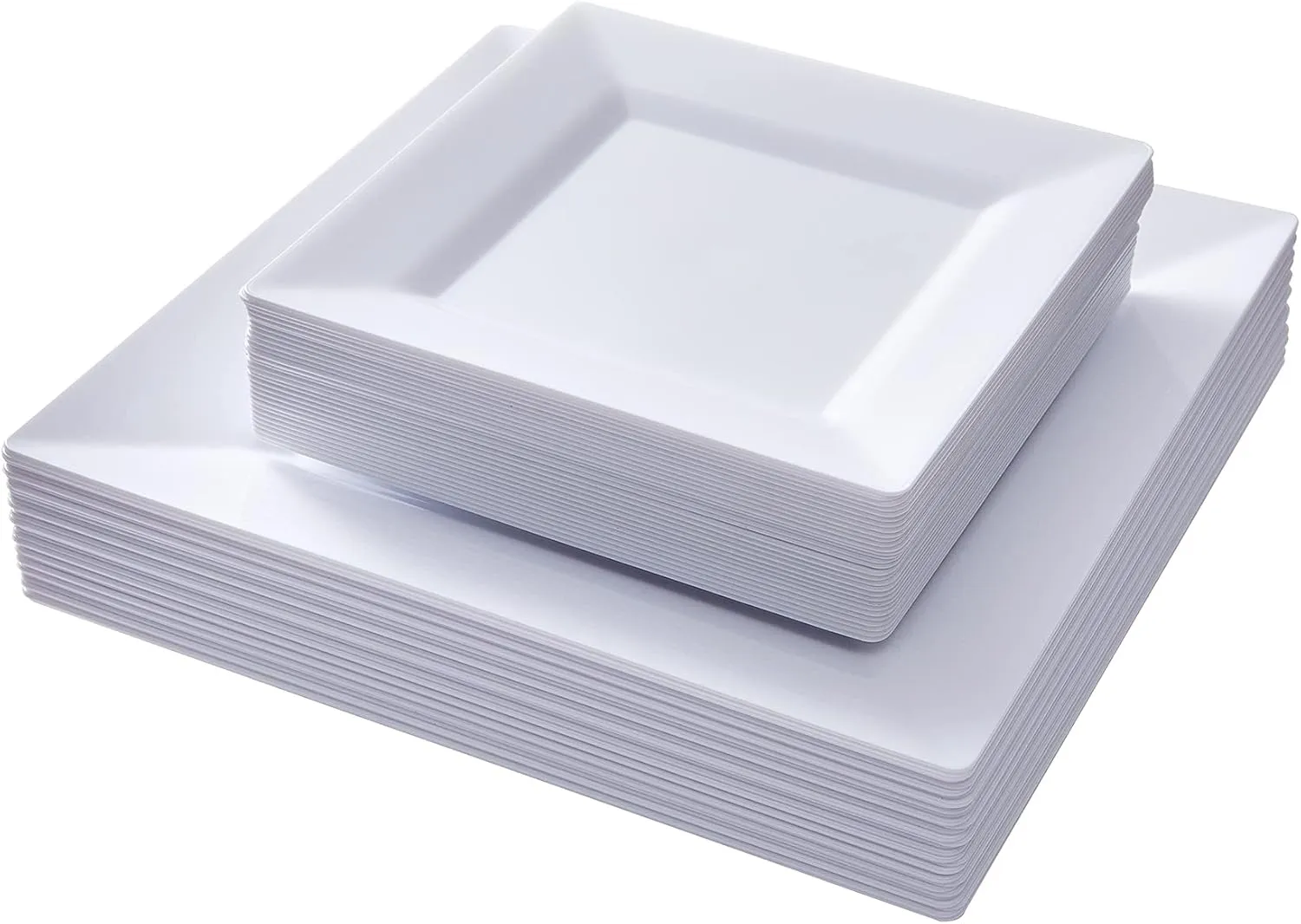N9R 60 PCS White Plastic Plates Square, 30 Dinner & 30 Dessert Plates Heavy Duty, Fancy Disposable Plates for Party, Wedding and other Events