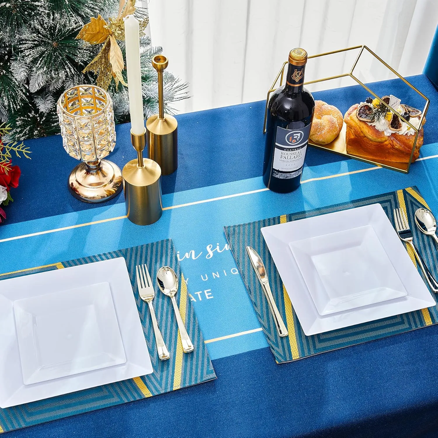 N9R 60 PCS White Plastic Plates Square, 30 Dinner & 30 Dessert Plates Heavy Duty, Fancy Disposable Plates for Party, Wedding and other Events