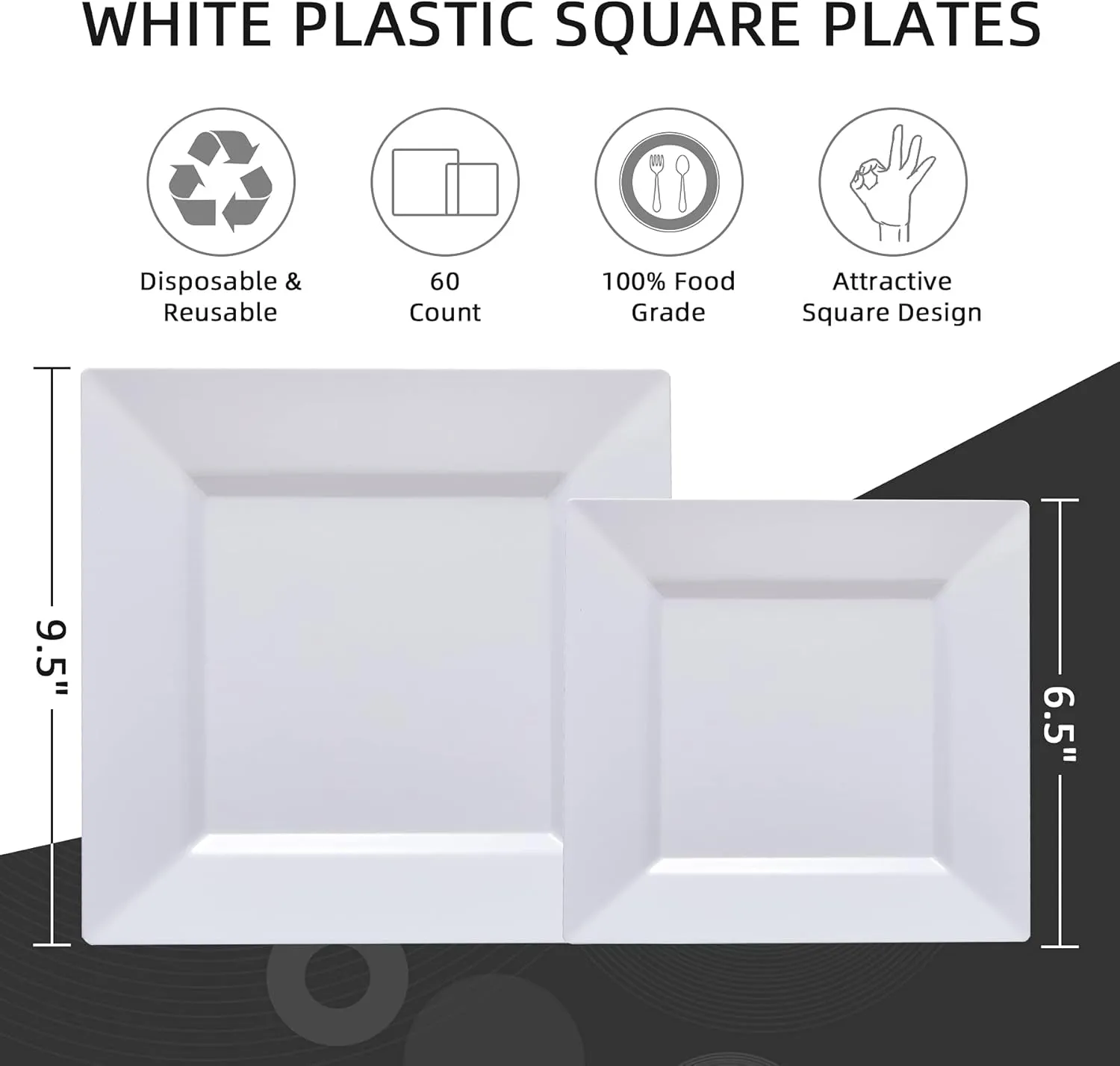 N9R 60 PCS White Plastic Plates Square, 30 Dinner & 30 Dessert Plates Heavy Duty, Fancy Disposable Plates for Party, Wedding and other Events
