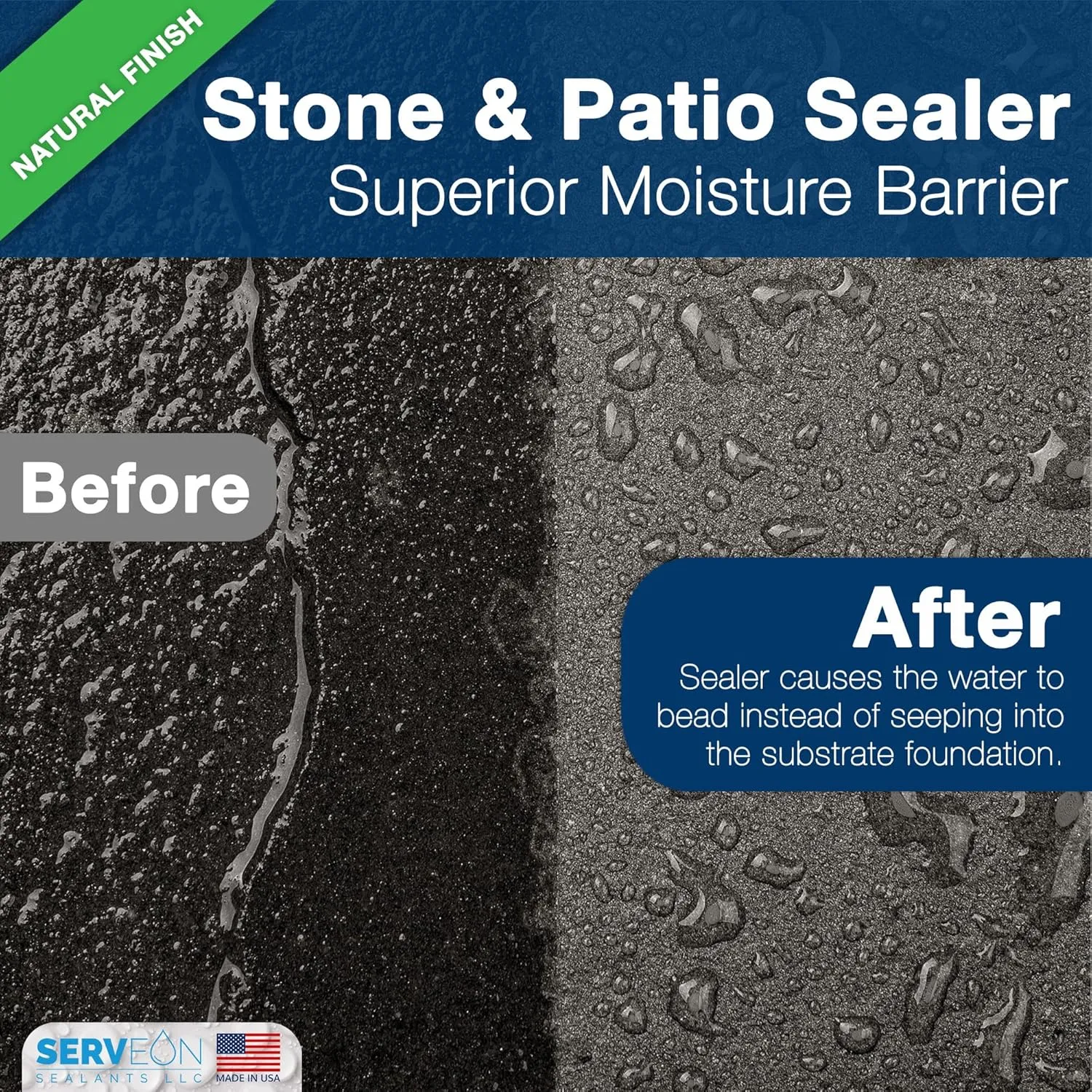 Natural Stone Sealer (Clear Natural Finish) Commercial Grade Outdoor Indoor Waterproof Grout Sealer Protects Pavers Pools Patios Decorative Landscape Stones (1 Gallon) H2100S