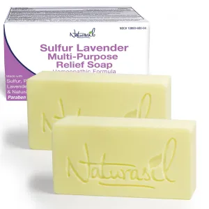 Naturasil 10% Sulfur Lavender Soap Treatment Natural Relief for Acne, Bug Bites, Warts, Mites, Eczema, Itching, Discomfort | for Kids & Adults: Face & Body Soap | 4oz Bars (2)