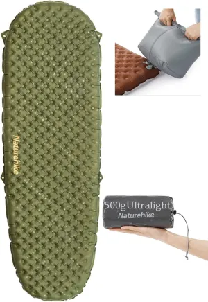 Naturehike Camping Mattress R-Value 5.8/3.5 Camp Bed Adults Camp Cot Folding Beds Sleeping Mat Pad Single Adults Foldable 0.88LB/500G Light Hiking[SGS Certified] (R3.5/Green/Mummy/183*58*7CM)