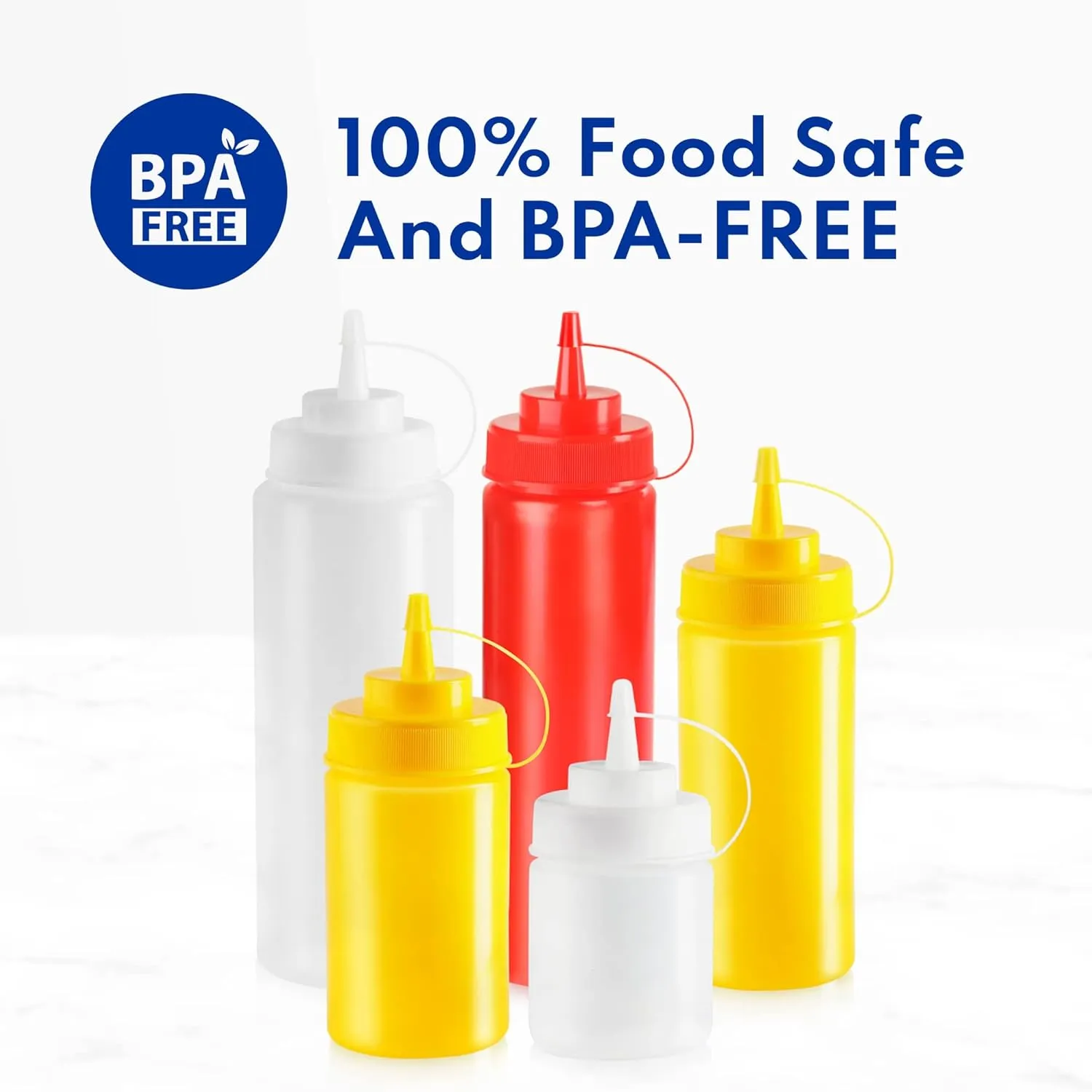New Star Foodservice 26528 Plastic Squeeze Bottles with Cap and Scale, Wide Mouth, 16 oz, Yellow, Pack of 6