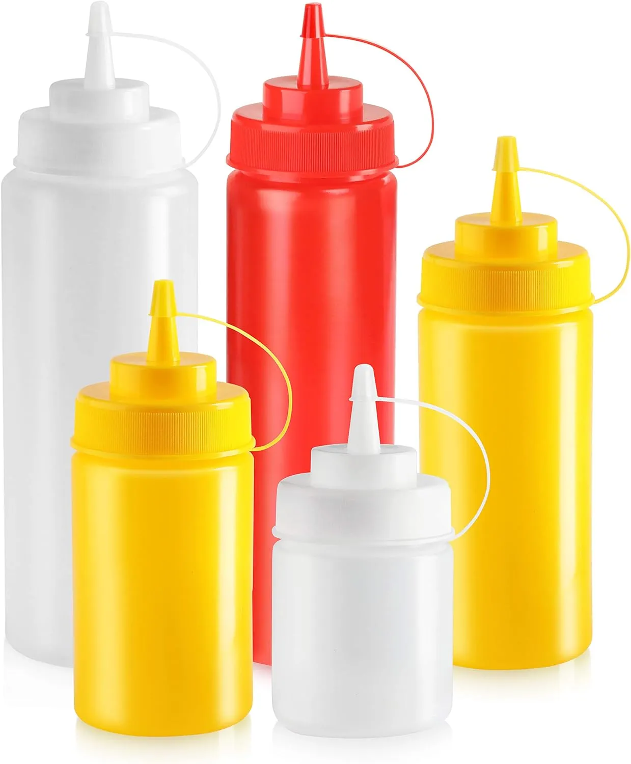 New Star Foodservice Squeeze Bottles, Plastic, Wide Mouth, 16 oz, Clear, Pack of 6