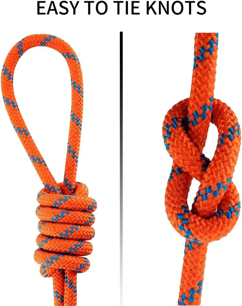 NewDoar Static Climbing Rope 10mm Accessory Cord Rope,for Arborist Tree, Mountaineering, Sailboat Rope,Dock Lines,Hauling Dragginge(Orange 10mm,50FT)